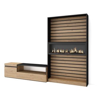 Skraut Home Skraut Home - Muebles De Sal&oacute;n Para Tv, Conjunto De Muebles Comedor, 260x186x35cm, Para Tv Hasta 65, Chimenea El&eacute;ctrica, Estilo Moderno, Roble Y Negro