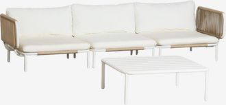 Sklum Conjunto De Jard&iacute;n Con Sof&aacute; Modular De 3 Piezas Con 2 M&oacute;dulos Esquineros Y Mesa De Centro En Acero Roubly Sklum