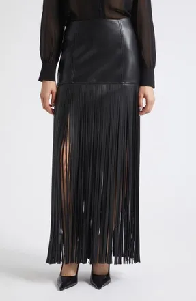Toccin Soren Fringe Faux Leather Maxi Skirt in Jet at Nordstrom, Size 00