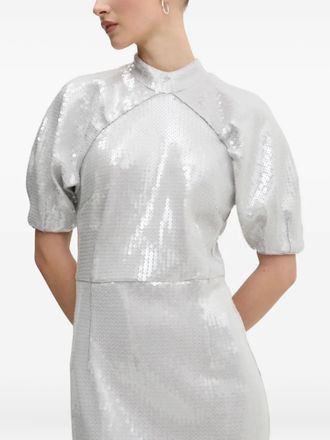 Rotate puff-sleeve sequinned dress - women - Recycled Polyester - 34 - Grey