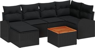 vidaXL Garden Sofa Set 7 pcs Black Poly rattan Vidaxl