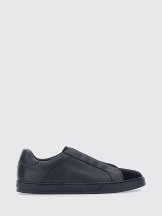 Doucal's Slip-On Trainers in Wool and Tumbled Calfskin with Elastic Laces