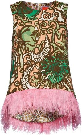 La DoubleJ Top met veren en trapezevorm - Dames - Tops zonder mouwen - Roze - XL - Katoen - Tops