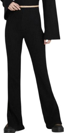 Something Navy Ribbed Textured Flare With Slits Pants In Black