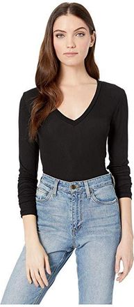 Splendid Valley 2x1 Rib Long Sleeve V-Neck Womens T Shirt Black : LG (Womens 10-12), Modal/Spandex