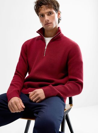 Lindbergh Mens Zip-neck ribbed sweater