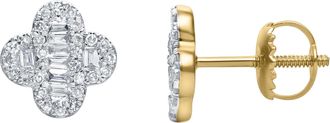 LuvMyJewelry Alina Baguette & Round-Cut Diamond Clover Stud Earrings in 14K Gold