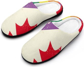 Generic Vintage Canadian And Gay Flag Fashion Cotton Slippers for Women Memory Foam House Slippers Non-Slip House Bedroom Shoes