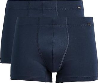 Hanro Cotton Essentials 2 Pack Boxer Brief W/Covered Waistband Mens Underwear Deep Navy/Deep Navy : 2XL, Cotton/Elastane