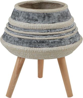 Beliani Beliani - Maceta Industrial Alta Soporte De Madera De Magnesio A Rayas Beige Y Gris Athaea