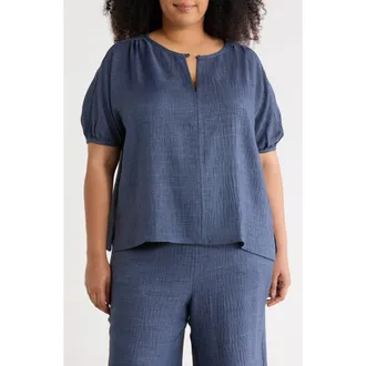 Max Studio Bubble Short Sleeve Top in Heather Indigo at Nordstrom Rack, Size 1X