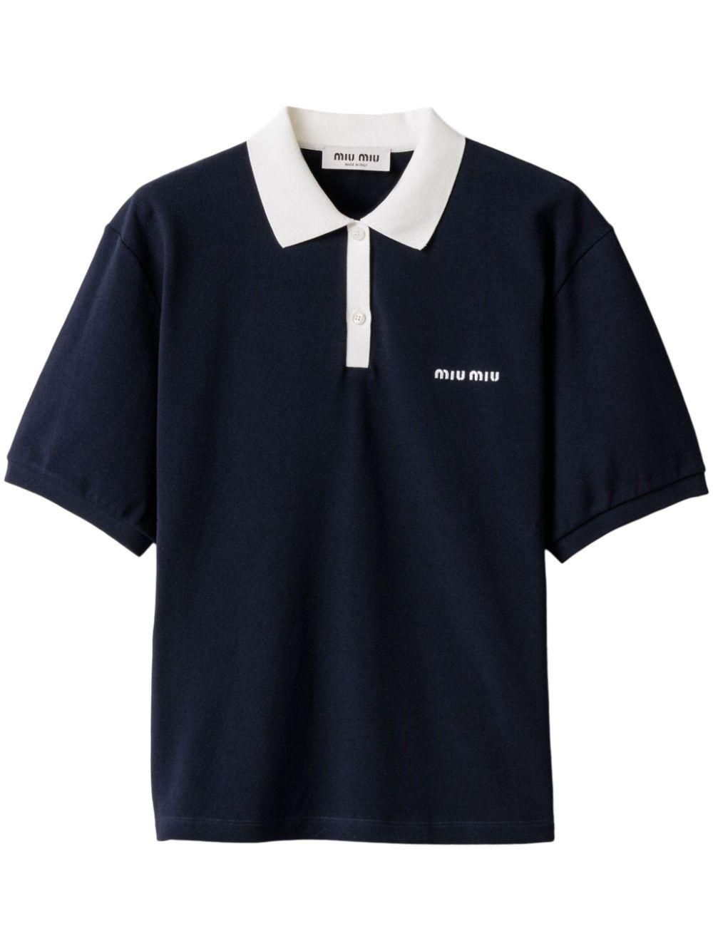 Miu Miu Cotton piqué polo shirt women Cotton M Blue from