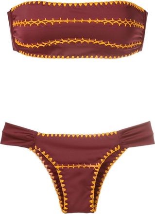 Brigitte contrasting-pattern stitch bandeau bikini - women - Polyamide/Spandex/Elastane - GG - Red