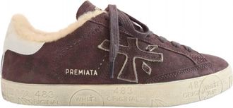 Premiata Mens Steven Shearling-Lined Suede Sneakers In Rich Chocolate