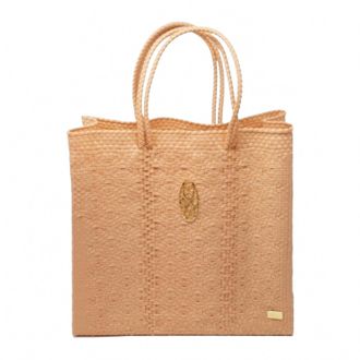 Lola's Bag Womens Medium Woven Shoulder Strap Tote Bag In Coral