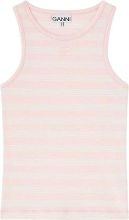 Ganni Stripe Rib Tank Top - Dames - Tops zonder mouwen - Roze - L - Katoen - Tops
