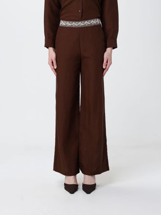 Hanita Pantaloni palazzo in misto lino con ricami