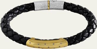 Jorge Adeler Mens Braided Leather Bracelet with Diamonds