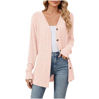 Generic Womens Long Cardigan Lightweight Long Sleeve Cardigans Ladies Open Front Casual Loose Cardigan with Pockets Ladies V-neck Knitted Sweaters Cardigan Ju