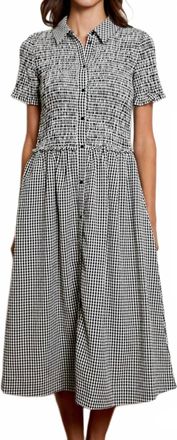 Design History Smocked Gingham Midi Dress In Black Combo