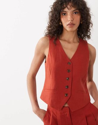 Nobody's Child Vinnie - Gilet in misto lino rosso con scollo a V in coordinato