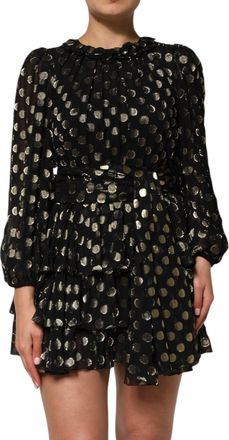 Dolce & Gabbana Womens Black Gold Polka Dot Silk Brocade Mini Dress With Fiber Metallization