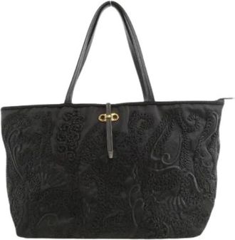 Ferragamo Pre-owned Tote Bags, male, Black, Size: ONE SIZE Pre-owned Leather Tote Bag