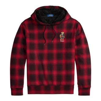 Ralph Lauren Hoodies, male, Multicolor, S, Plaid Polo Bear Long Sleeve Fleece Hoodie