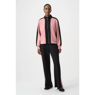 Joseph Ribkoff Scuba Jersey Color Block Funnel-Neck Jacket in Vintage Rose at Nordstrom, Size X-Large