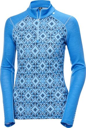 Helly Hansen Womens LIFA Merino Midweight 2-In-1 Graphic Half-Zip Base Layer Top Blue XS