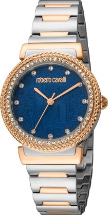 Roberto Cavalli Womens Two Tone Silver & Rose Gold Quartz Dark Blue Dial Watch