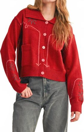 Merci Cozy Cherry Knit Sweater Cardigan In Red