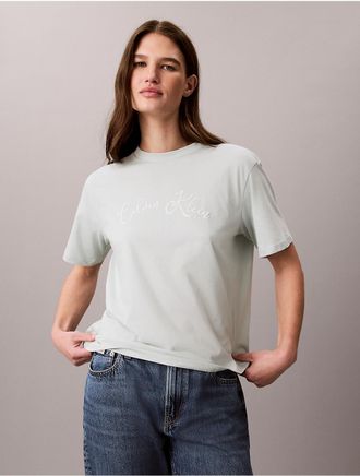 Calvin Klein Jeans Calvin Klein Womens Boxy Script Logo Tee - Green - XL