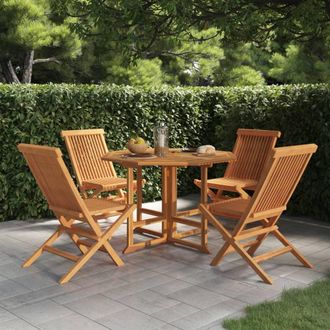 Berkfield Home 5 Piece Folding Outdoor Dining Set Solid Wood Teak in Brown