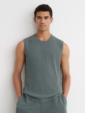 Reiss Dark Sage Green Textured Crew-neck Vest, Xxl