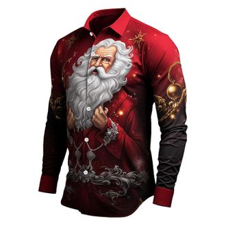 Generic Zuoyue Mens Christmas Shirt Xmas Holiday Party Dress Shirts Mens Fun Christmas Print Santa Claus Shirts Long Sleeve Button Up Dress Shirts Xmas Long S