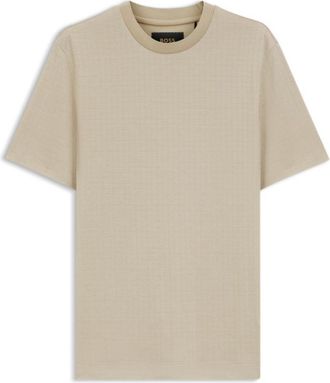 BOSS Windowpane-check T-shirt in a cotton-and-silk blend