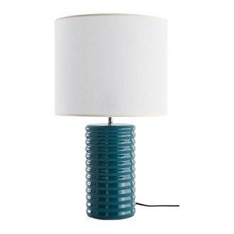 Miliboo L&aacute;mpara De Mesa De Cer&aacute;mica Esmaltada Azul Petr&oacute;leo Con Pantalla De Color Crudo Berro