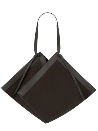 Yuzefi Geometric Black Leather Tote Bag With Unique Silhouette