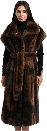 Fracomina Mouwloze Lange Jas - Dames - Bodywarmers - Bruin - L - Jassen