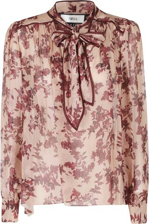 Nissa Brown Ruffles Floral Print Viscose Blouse