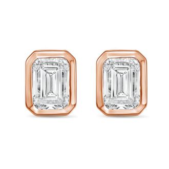 Diana M. Jewels 14Kt Rose Gold 2.50 cts Lab Grown Emerald Diamond Bezel Studs