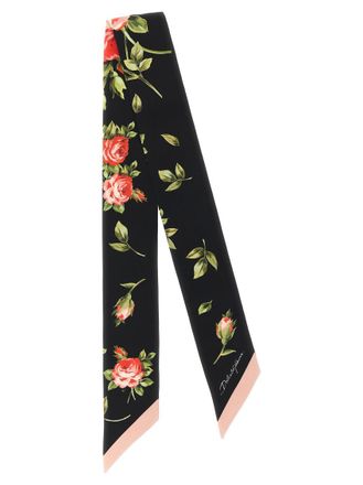 Dolce & Gabbana Black Floral Printed Bandana Scarf