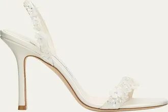 Jimmy Choo London Jenn 100MM Daisy-Embroidered Satin Slingback Sandals