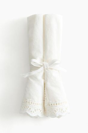H&M 2er-Pack Baumwollservietten mit Spitzenborte - White