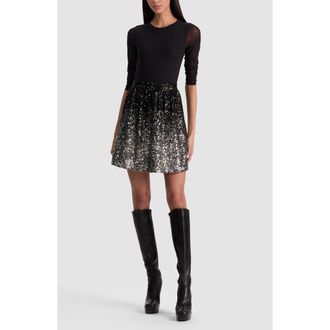 Alice & Olivia Chara Long Sleeve Sequin Skirt Party Dress in Black/Multi at Nordstrom Rack, Size 10