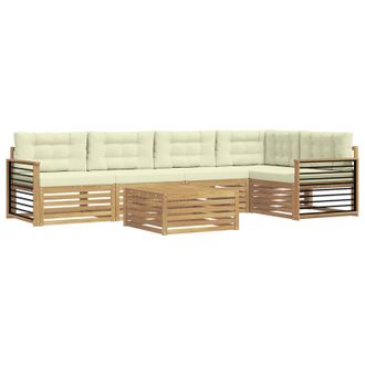 vidaXL Conjunto De Sof&aacute;s De Exterior 6 Pcs Blanco Y Crema Poli&eacute;ster Vidaxl
