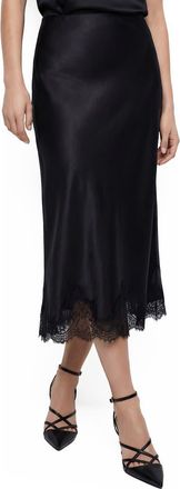 By Design Marisa Bias Cut Lace Trim Satin Skirt in Black/Black at Nordstrom Rack, Size X-Small