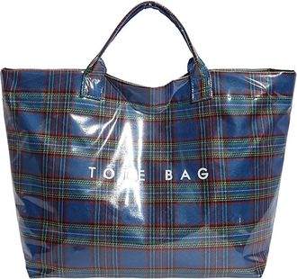 Generic Womens Tote, Hand Bags for Women Christmas Checkered PVC Letter Print Retro Waterproof Tote Bag, Fashion Bags for Women. (Blue)