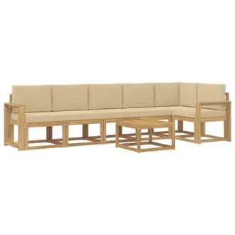 vidaXL Conjunto De Sof&aacute;s De Exterior Con Coj&iacute;n 7 Pcs Y Beige Poli&eacute;ster Vidaxl